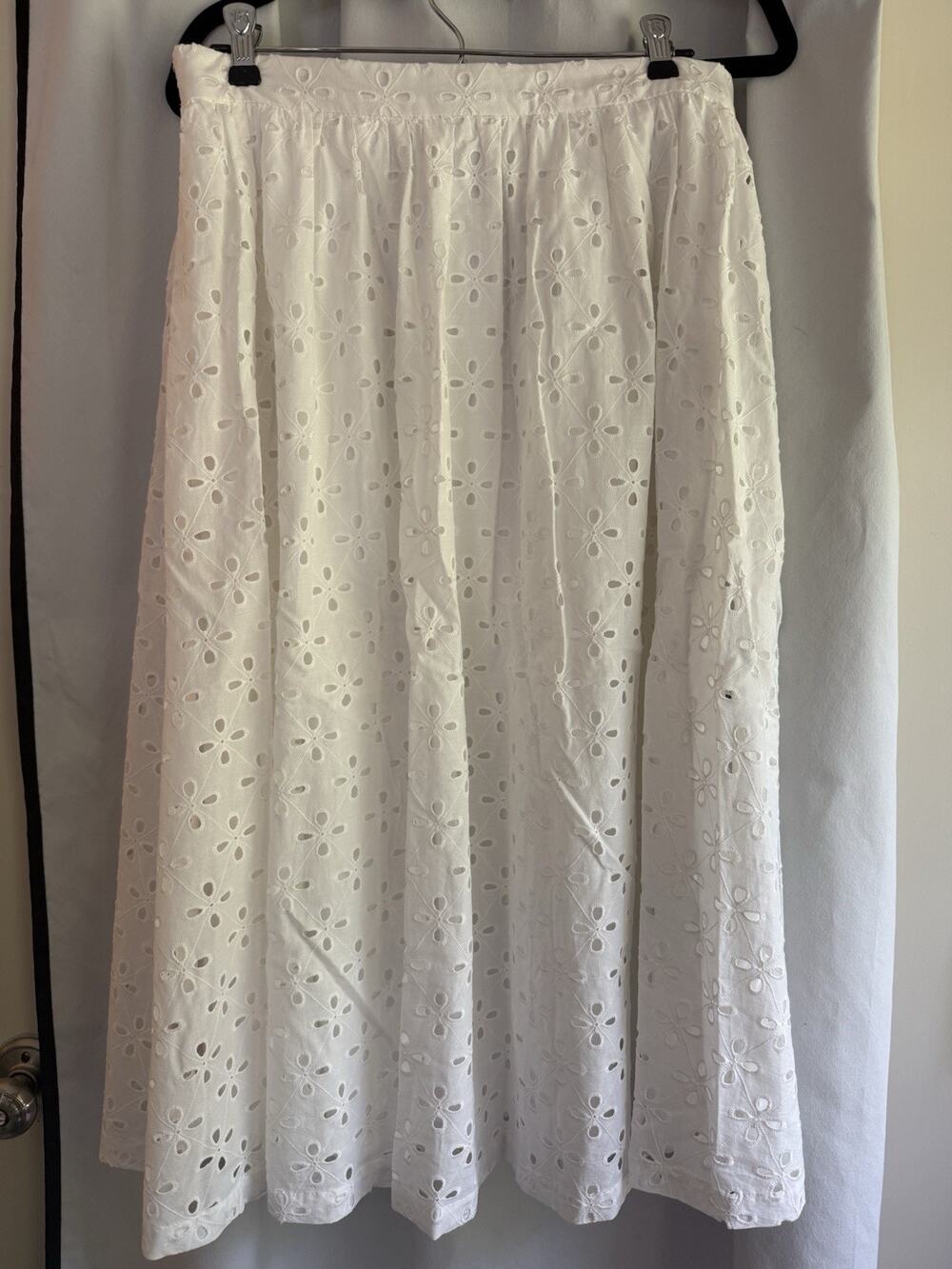 Nine West Women's Long Skirt Scallop Eyelet White Cotton Size Large